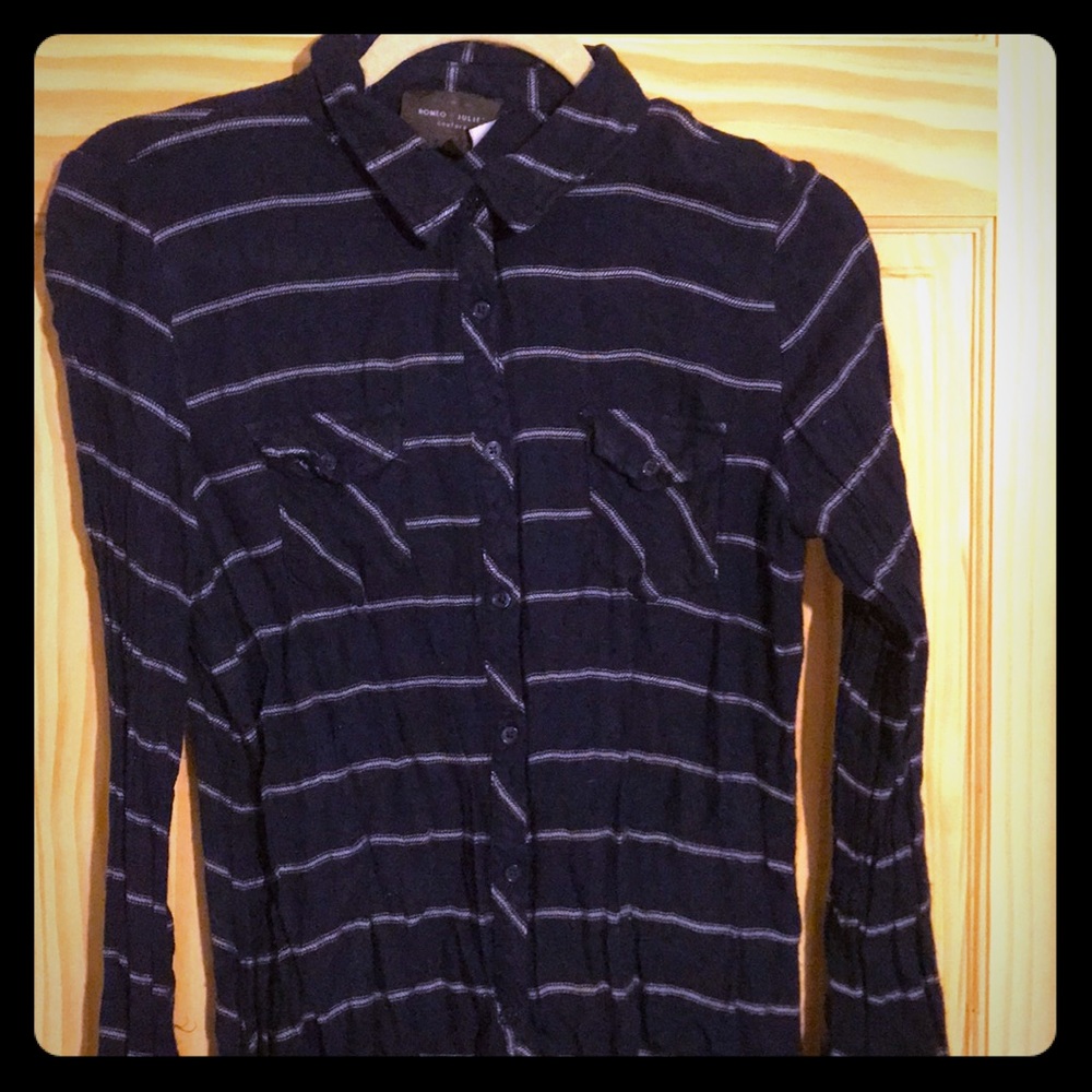 Navy blue striped button down